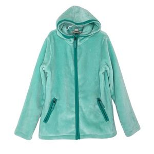 Lands' End Kids Softest Fleece Hoodie Teal Green Blue Full Zip Jacket Small 7-8